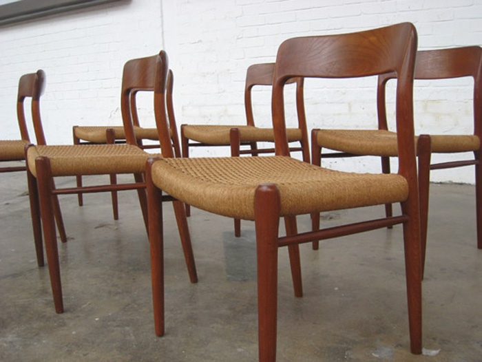DANISH CHAIRS. MOLLER CHAIRS. Teak. Papercord. Model 75