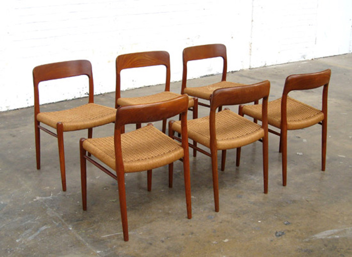 DANISH CHAIRS. MOLLER CHAIRS. Teak. Papercord. Model 75
